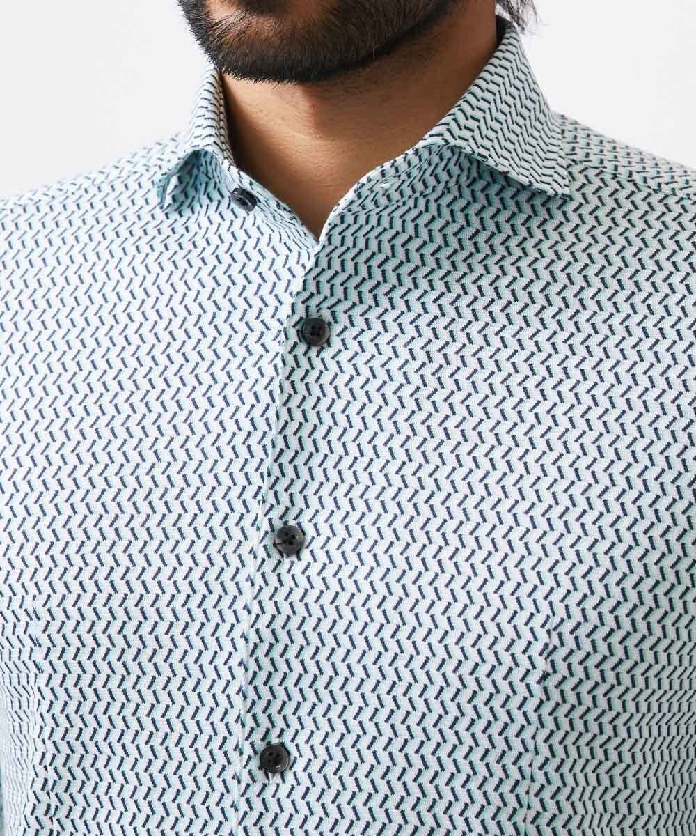 MNBGC60200 MICHEL KLEIN HOMME(ミッシェルクラン オム) 《日本製》ストレッチラッセル七分袖シャツ エメラルドグリーン