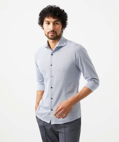 MNBGC60200 MICHEL KLEIN HOMME 《日本製》ストレッチラッセル七分袖シャツ
