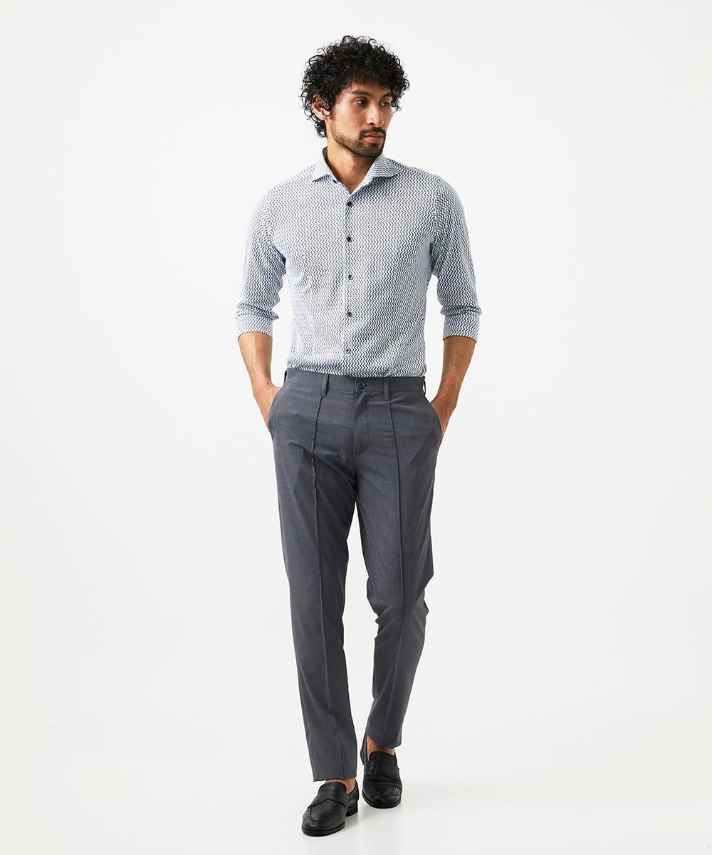 MNBGC60200 MICHEL KLEIN HOMME(ミッシェルクラン オム) 《日本製》ストレッチラッセル七分袖シャツ ライトブルー