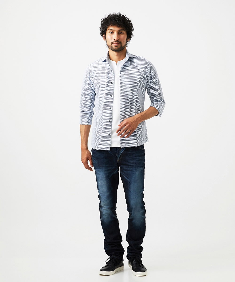MNBGC60200 MICHEL KLEIN HOMME(ミッシェルクラン オム) 《日本製》ストレッチラッセル七分袖シャツ ライトブルー