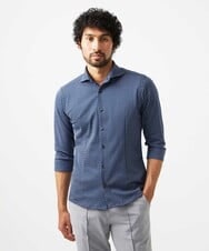 MNBGC60200 MICHEL KLEIN HOMME(ミッシェルクラン オム) 《日本製》ストレッチラッセル七分袖シャツ ネイビー