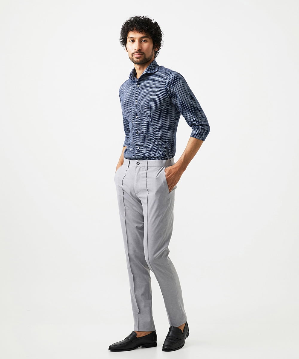 MNBGC60200 MICHEL KLEIN HOMME(ミッシェルクラン オム) 《日本製》ストレッチラッセル七分袖シャツ ネイビー