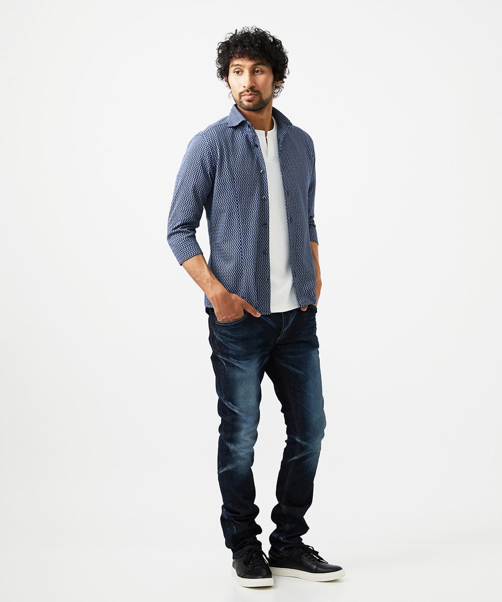 MNBGC60200 MICHEL KLEIN HOMME(ミッシェルクラン オム) 《日本製》ストレッチラッセル七分袖シャツ ネイビー