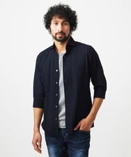 MNBGC67230 MICHEL KLEIN HOMME(ミッシェルクラン オム) リップルストライプ七分袖シャツ ネイビー