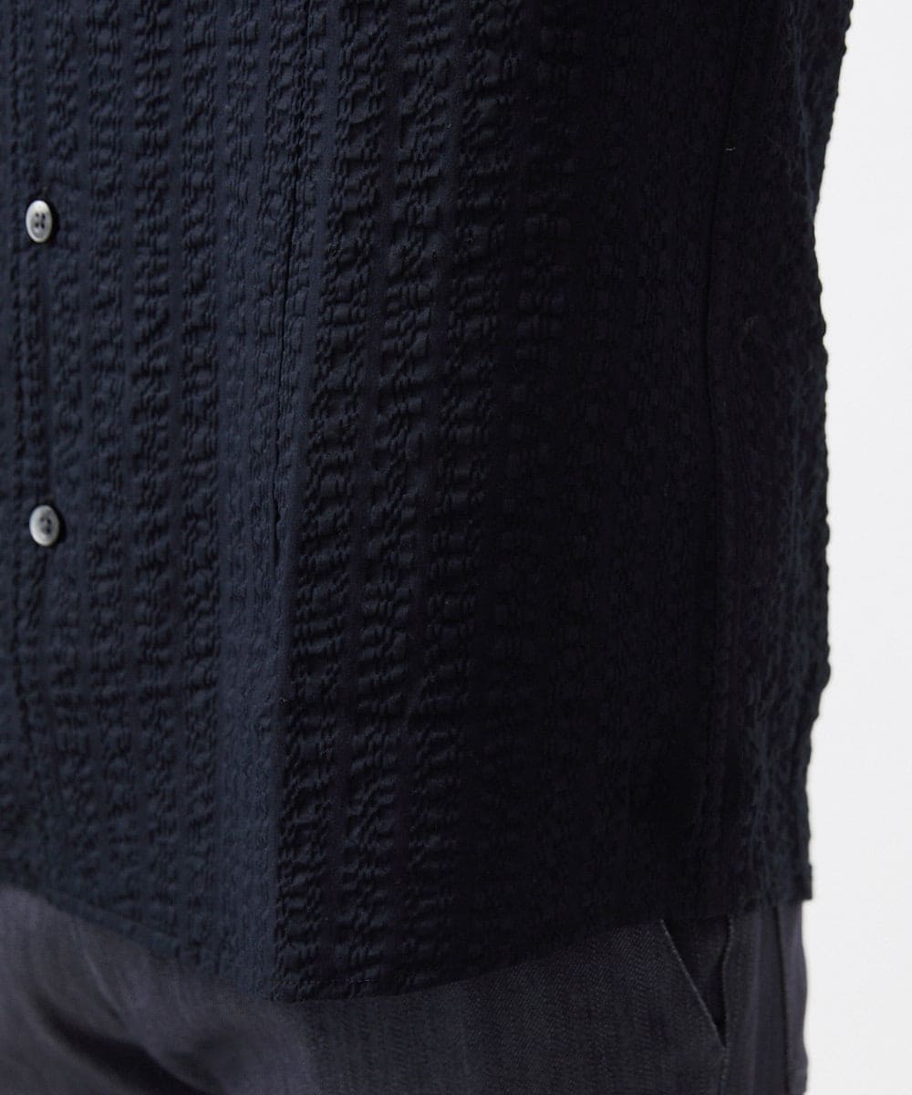 MNBGC67230 MICHEL KLEIN HOMME(ミッシェルクラン オム) リップルストライプ七分袖シャツ ネイビー