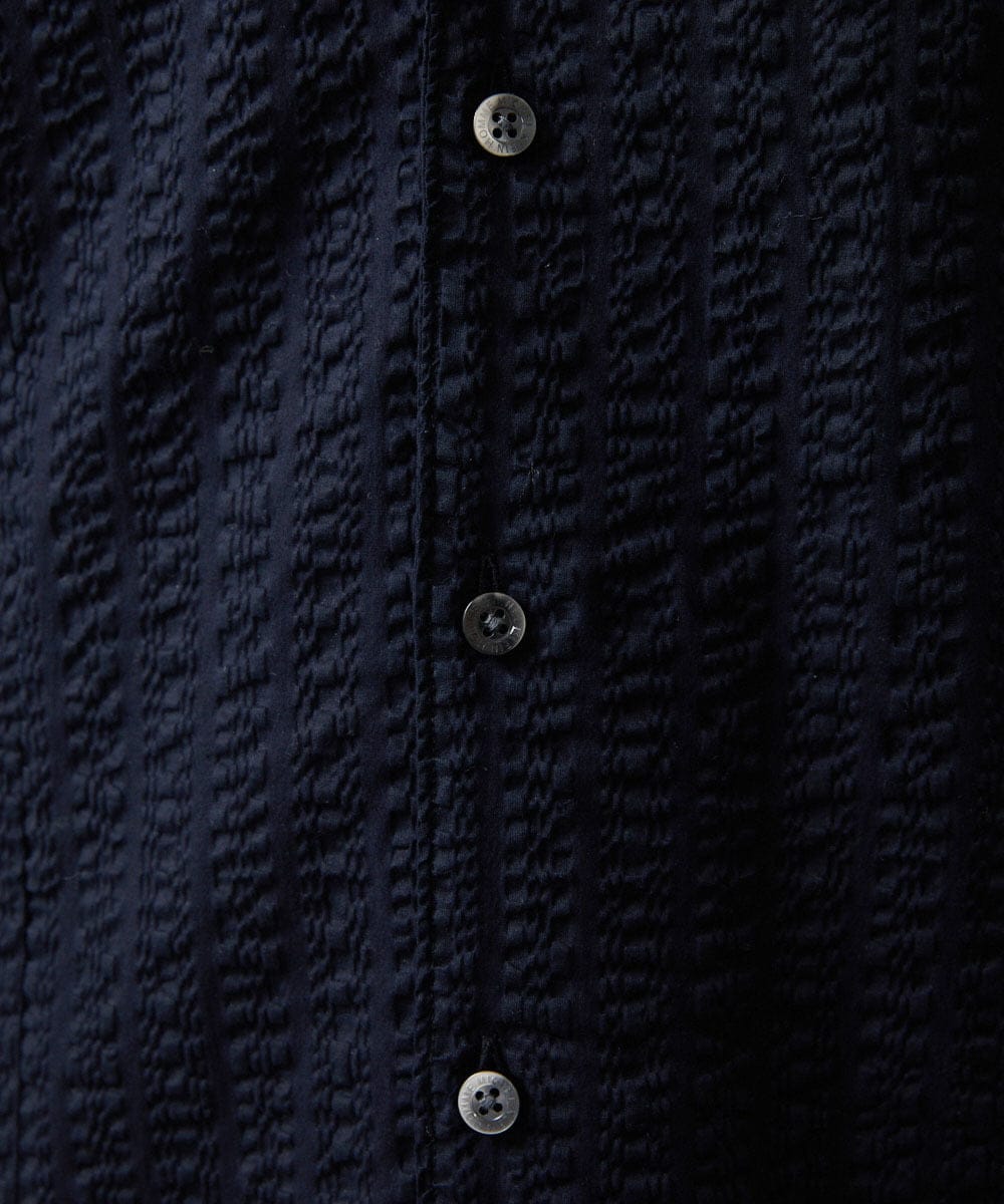 MNBGC67230 MICHEL KLEIN HOMME(ミッシェルクラン オム) リップルストライプ七分袖シャツ ネイビー