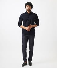 MNBGC67230 MICHEL KLEIN HOMME(ミッシェルクラン オム) リップルストライプ七分袖シャツ ネイビー