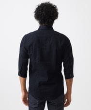 MNBGC67230 MICHEL KLEIN HOMME(ミッシェルクラン オム) リップルストライプ七分袖シャツ ネイビー