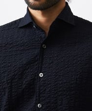 MNBGC67230 MICHEL KLEIN HOMME(ミッシェルクラン オム) リップルストライプ七分袖シャツ ネイビー