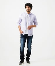 MNBGC67230 MICHEL KLEIN HOMME(ミッシェルクラン オム) リップルストライプ七分袖シャツ ラベンダー