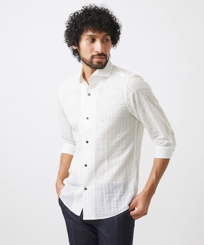 MNBGC67230 MICHEL KLEIN HOMME リップルストライプ七分袖シャツ