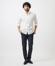 MNBGC67230 MICHEL KLEIN HOMME(ミッシェルクラン オム) リップルストライプ七分袖シャツ ホワイト