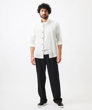 MNBGC67230 MICHEL KLEIN HOMME(ミッシェルクラン オム) リップルストライプ七分袖シャツ ホワイト