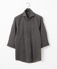 MNBGC67230 MICHEL KLEIN HOMME(ミッシェルクラン オム) リップルストライプ七分袖シャツ ダークグレー