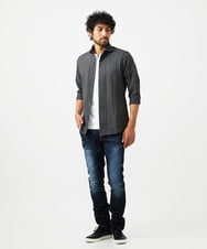 MNBGC67230 MICHEL KLEIN HOMME(ミッシェルクラン オム) リップルストライプ七分袖シャツ ダークグレー