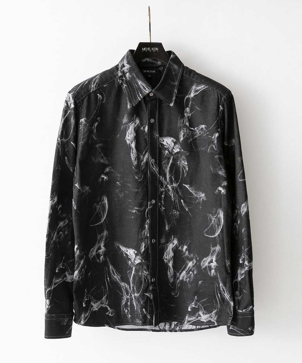 MNBGD51290 MICHEL KLEIN HOMME(ミッシェルクラン オム) スモーク柄長袖シャツ ブラック