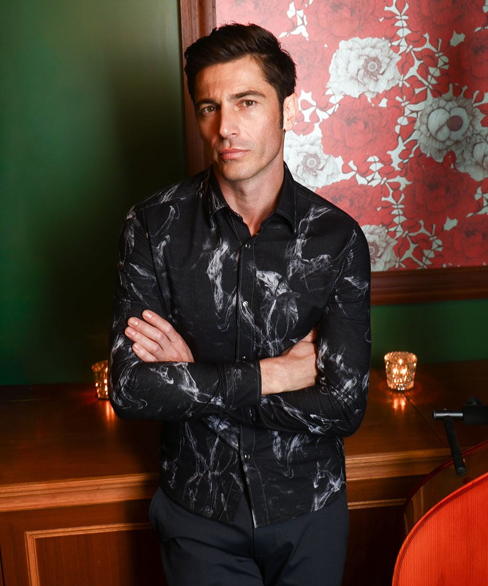 MNBGD51290 MICHEL KLEIN HOMME(ミッシェルクラン オム) スモーク柄長袖シャツ ブラック