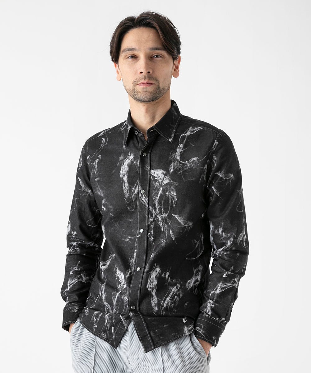 MNBGD51290 MICHEL KLEIN HOMME(ミッシェルクラン オム) スモーク柄長袖シャツ ブラック