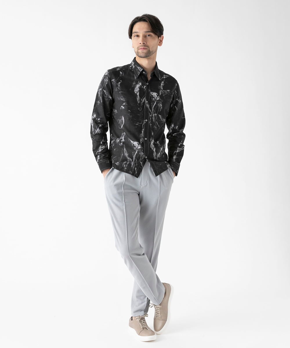 MNBGD51290 MICHEL KLEIN HOMME(ミッシェルクラン オム) スモーク柄長袖シャツ ブラック