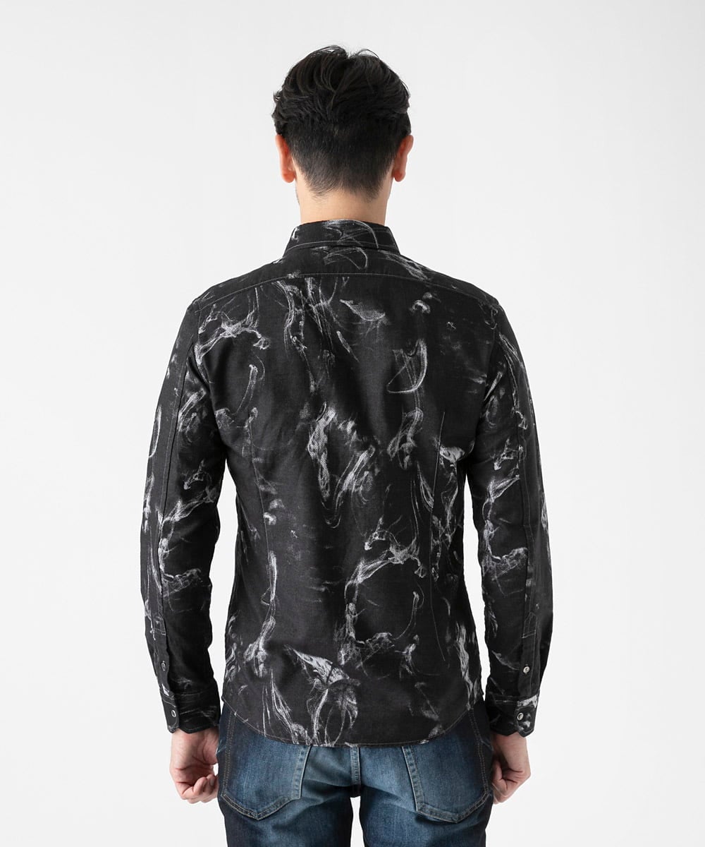 MNBGD51290 MICHEL KLEIN HOMME(ミッシェルクラン オム) スモーク柄長袖シャツ ブラック