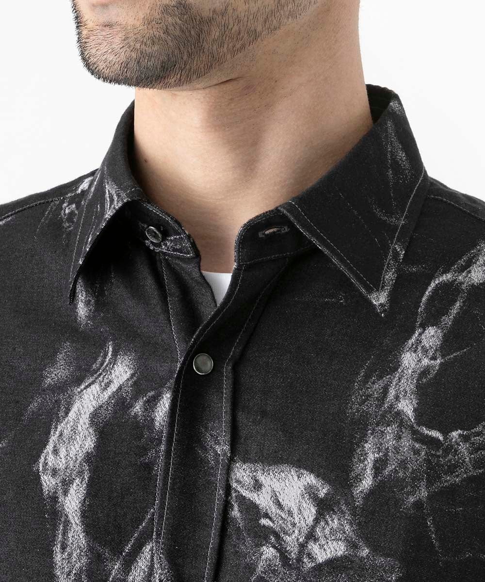 MNBGD51290 MICHEL KLEIN HOMME(ミッシェルクラン オム) スモーク柄長袖シャツ ブラック