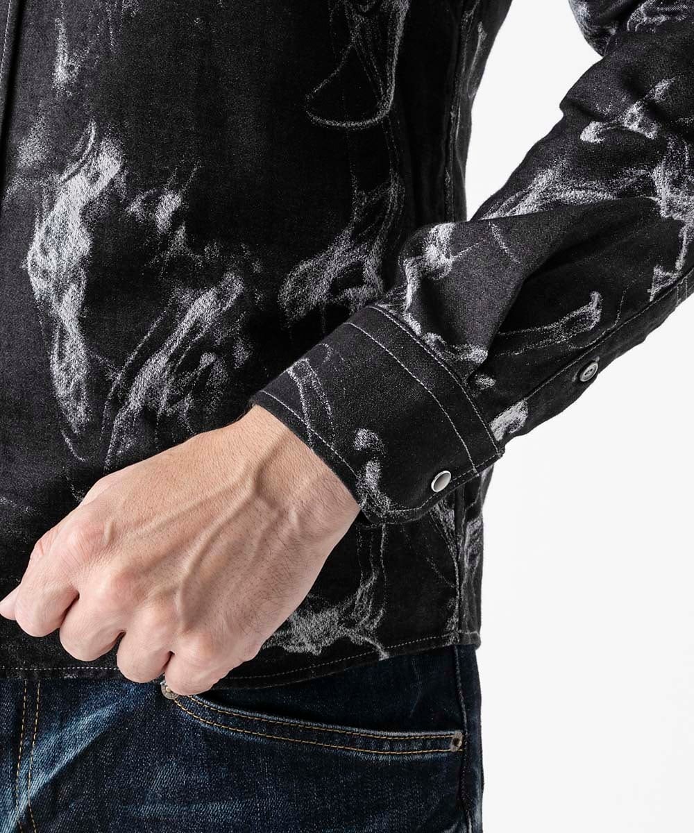 MNBGD51290 MICHEL KLEIN HOMME(ミッシェルクラン オム) スモーク柄長袖シャツ ブラック