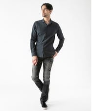 MNBGD52250 MICHEL KLEIN HOMME(ミッシェルクラン オム) ジャージストライプ長袖シャツ ネイビー