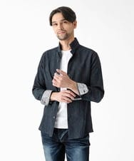 MNBGD52250 MICHEL KLEIN HOMME(ミッシェルクラン オム) ジャージストライプ長袖シャツ ネイビー