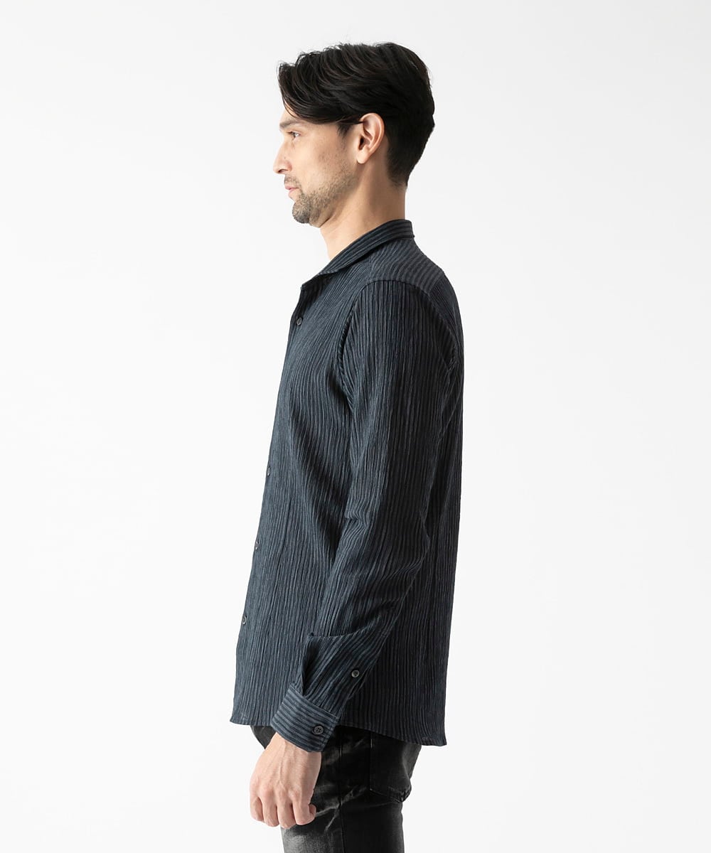 MNBGD52250 MICHEL KLEIN HOMME(ミッシェルクラン オム) ジャージストライプ長袖シャツ ネイビー