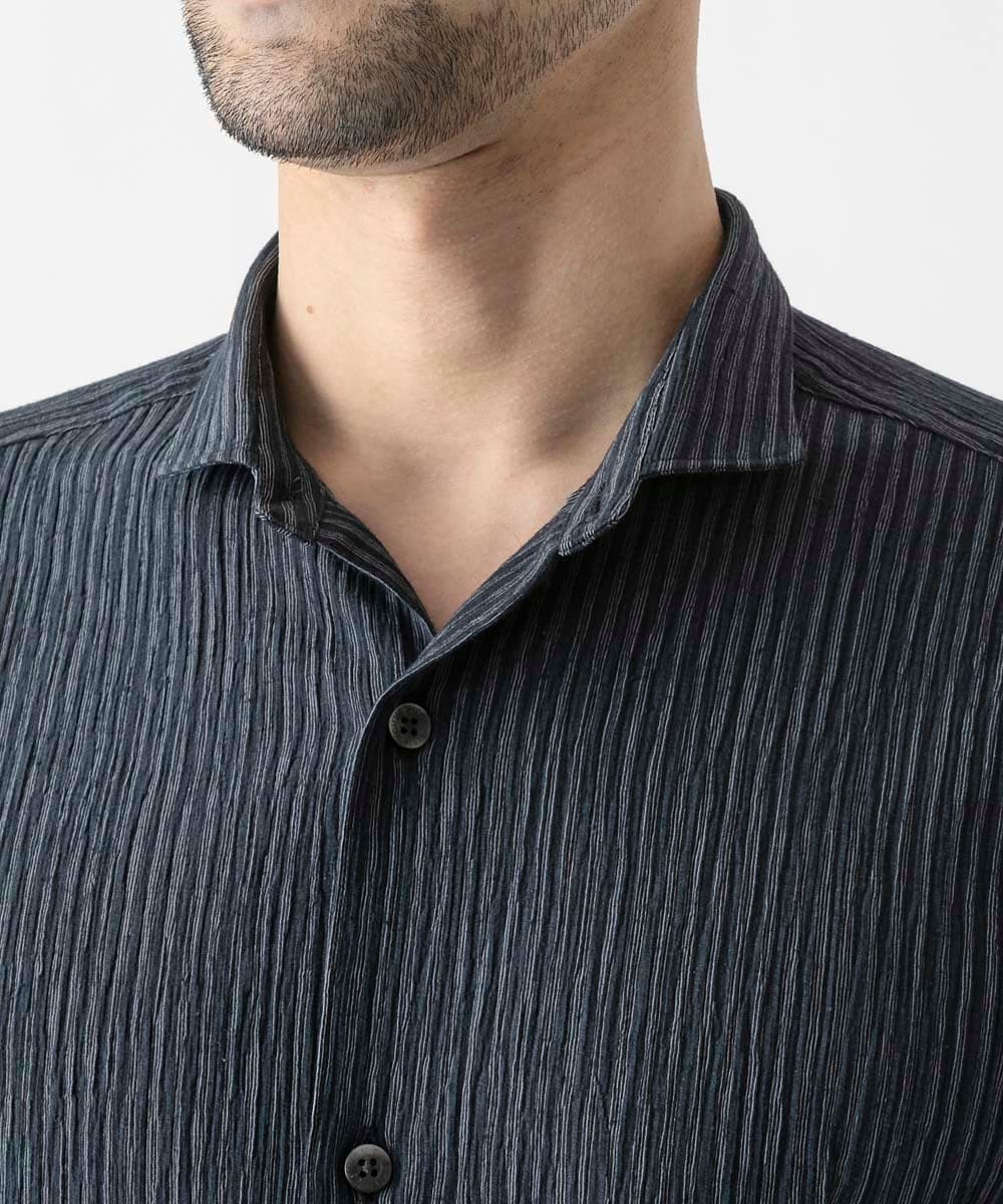 MNBGD52250 MICHEL KLEIN HOMME(ミッシェルクラン オム) ジャージストライプ長袖シャツ ネイビー