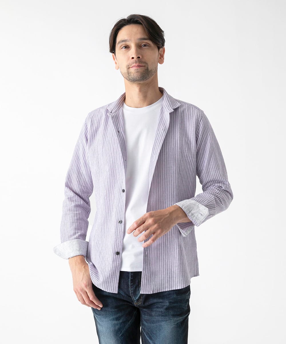 MNBGD52250 MICHEL KLEIN HOMME(ミッシェルクラン オム) ジャージストライプ長袖シャツ ラベンダー