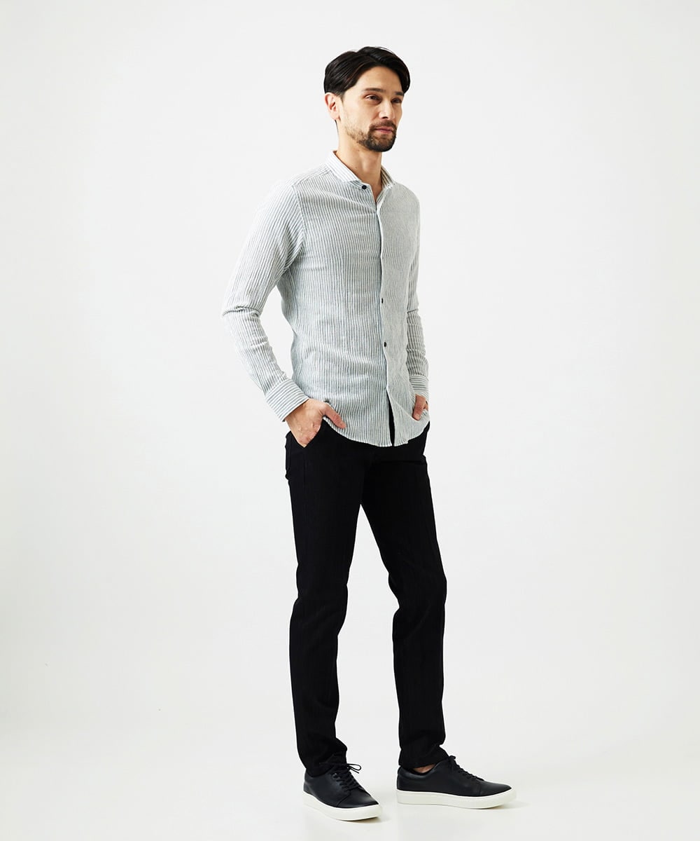 MNBGD52250 MICHEL KLEIN HOMME(ミッシェルクラン オム) ジャージストライプ長袖シャツ ホワイト