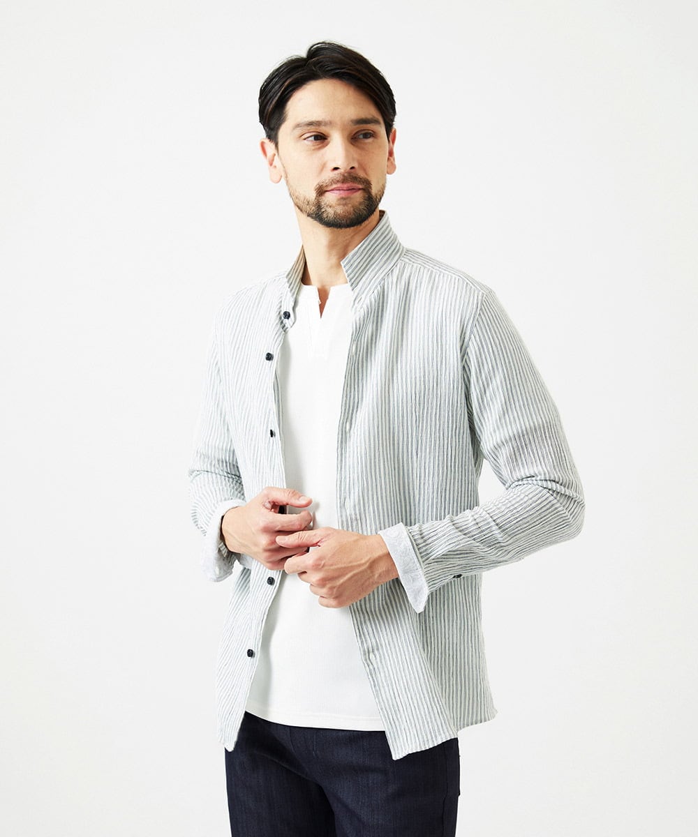 MNBGD52250 MICHEL KLEIN HOMME(ミッシェルクラン オム) ジャージストライプ長袖シャツ ホワイト