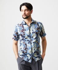 MNBGD58270 MICHEL KLEIN HOMME(ミッシェルクラン オム) 《日本製》総柄半袖シャツ ライトブルー