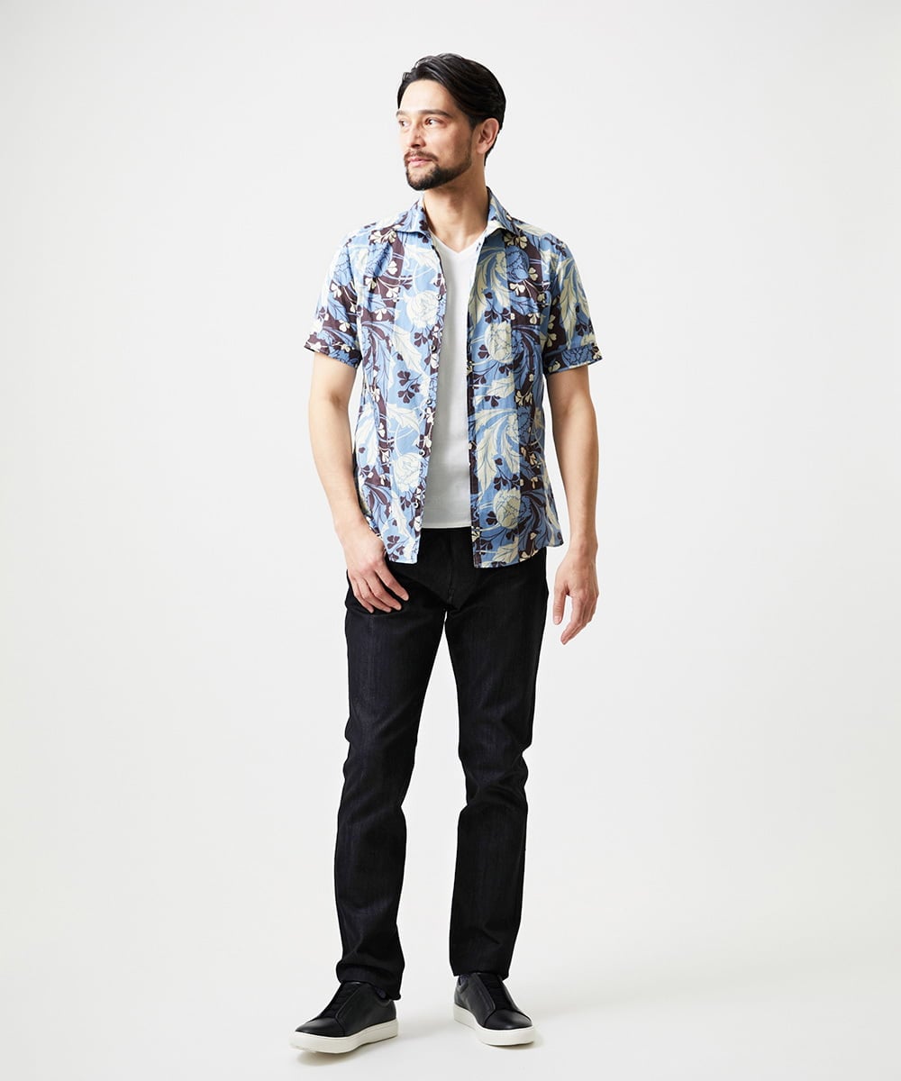 MNBGD58270 MICHEL KLEIN HOMME(ミッシェルクラン オム) 《日本製》総柄半袖シャツ ライトブルー