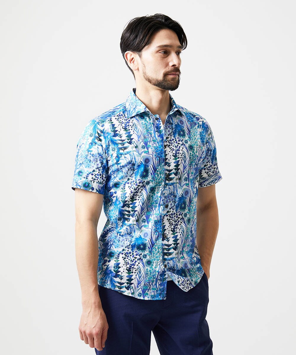 MNBGD58270 MICHEL KLEIN HOMME(ミッシェルクラン オム) 《日本製》総柄半袖シャツ ブルー