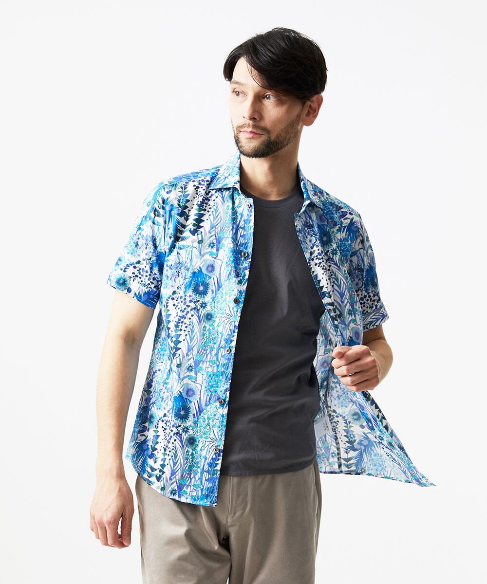 MNBGD58270 MICHEL KLEIN HOMME(ミッシェルクラン オム) 《日本製》総柄半袖シャツ ブルー