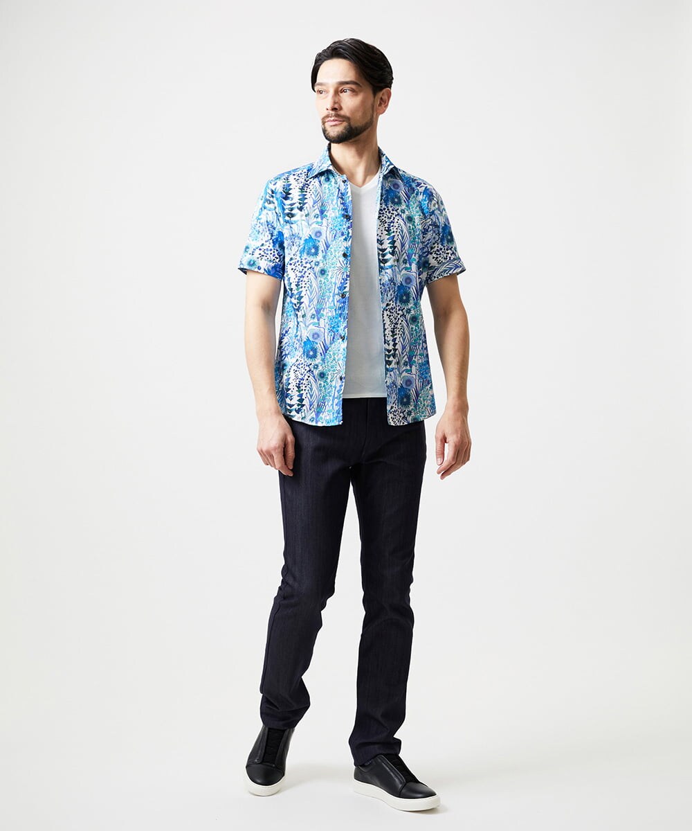 MNBGD58270 MICHEL KLEIN HOMME(ミッシェルクラン オム) 《日本製》総柄半袖シャツ ブルー