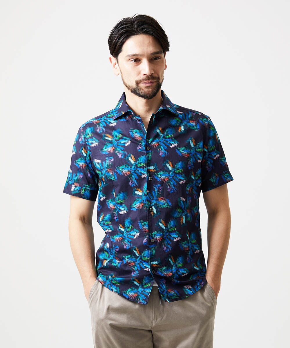 MNBGD58270 MICHEL KLEIN HOMME(ミッシェルクラン オム) 《日本製》総柄半袖シャツ ネイビー