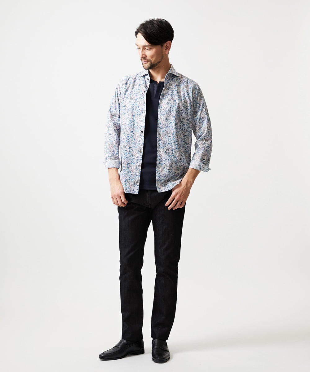 MNBGD60290 MICHEL KLEIN HOMME(ミッシェルクラン オム) 《日本製》総柄長袖シャツ ライトブルー