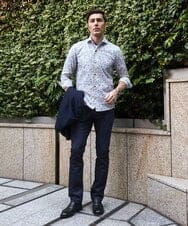 MNBGD60290 MICHEL KLEIN HOMME(ミッシェルクラン オム) 《日本製》総柄長袖シャツ ライトブルー