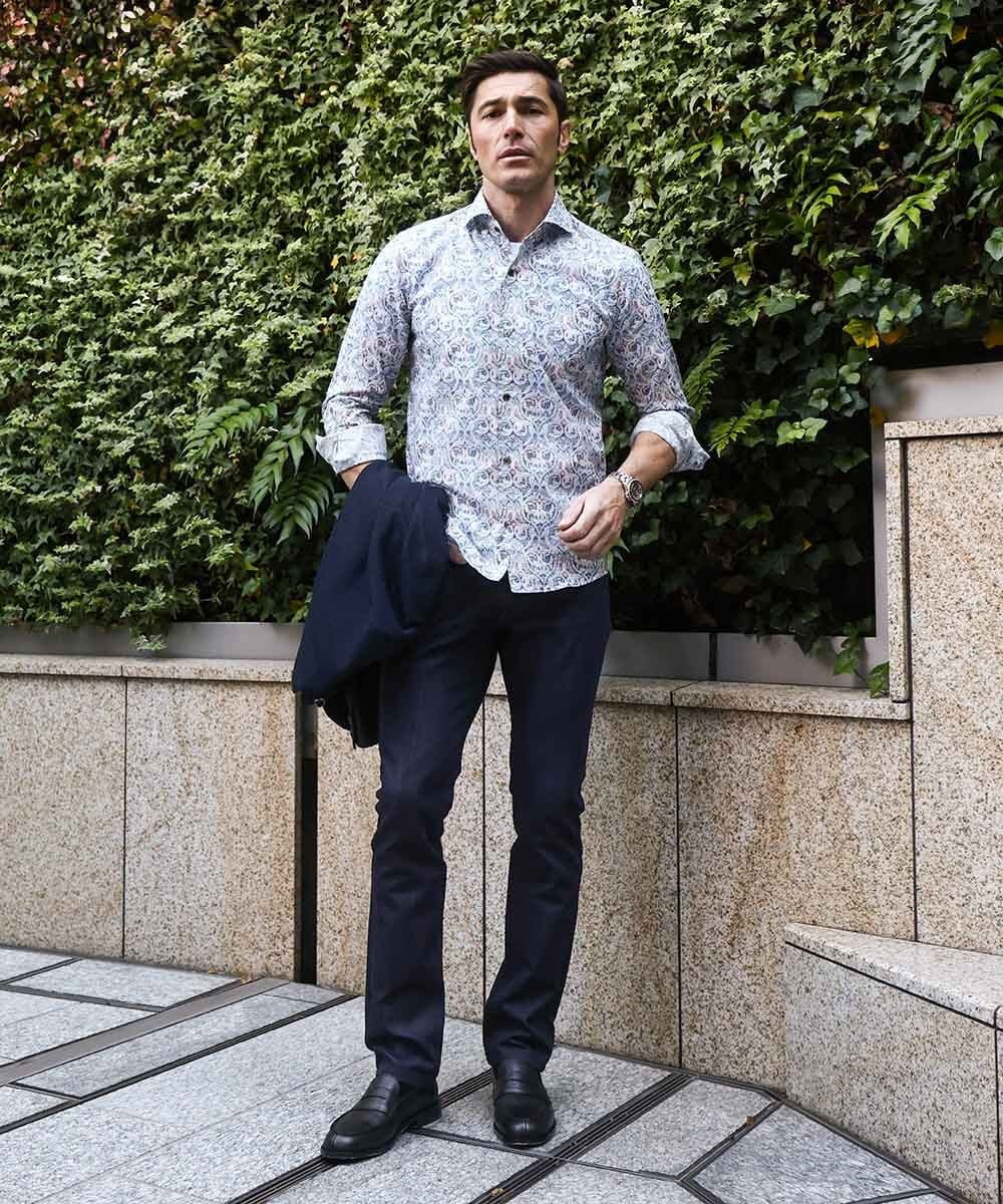 MNBGD60290 MICHEL KLEIN HOMME(ミッシェルクラン オム) 《日本製》総柄長袖シャツ ライトブルー