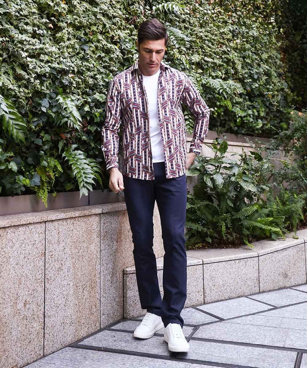 MNBGD60290 MICHEL KLEIN HOMME(ミッシェルクラン オム) 《日本製》総柄長袖シャツ ベージュ