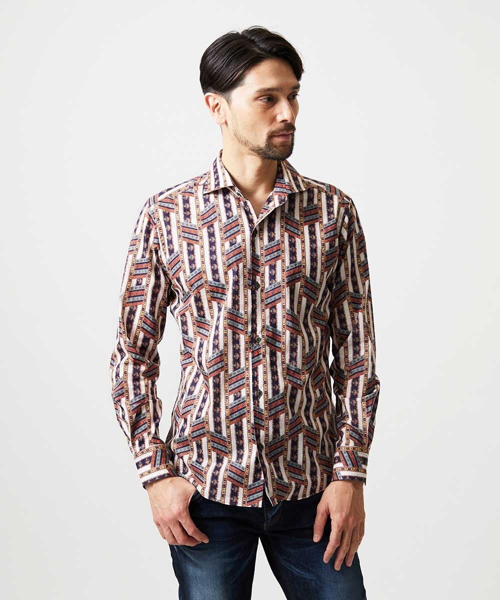 MNBGD60290 MICHEL KLEIN HOMME(ミッシェルクラン オム) 《日本製》総柄長袖シャツ ベージュ