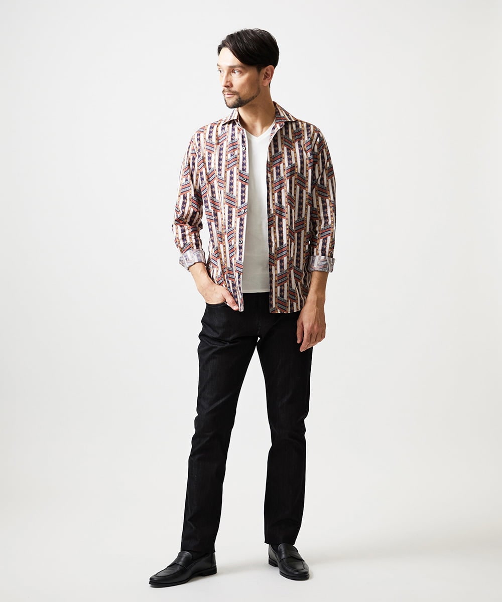 MNBGD60290 MICHEL KLEIN HOMME(ミッシェルクラン オム) 《日本製》総柄長袖シャツ ベージュ