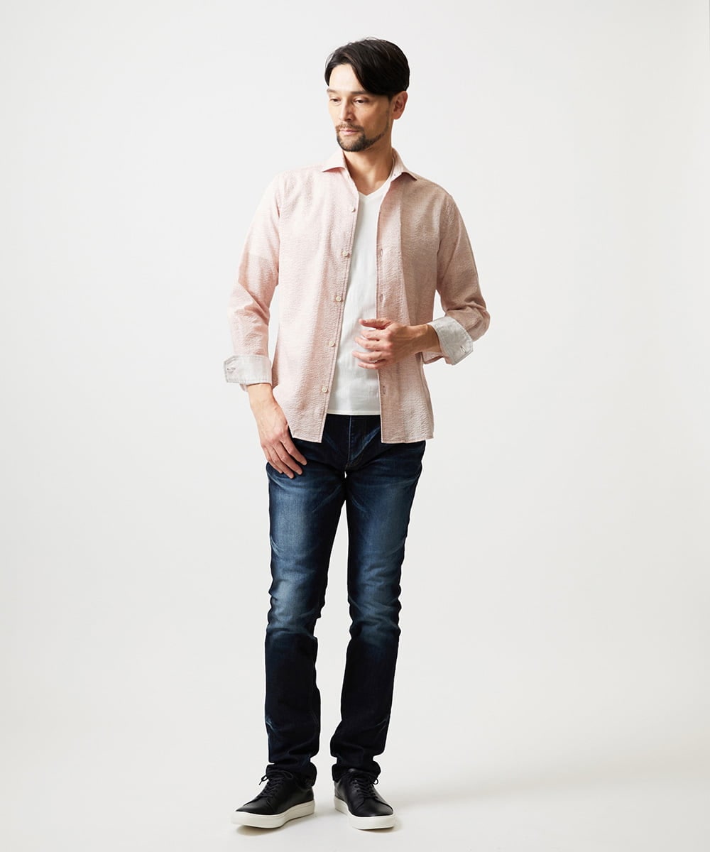 MNBGF53230 MICHEL KLEIN HOMME(ミッシェルクラン オム) コットンウェーブ長袖シャツ ピンク