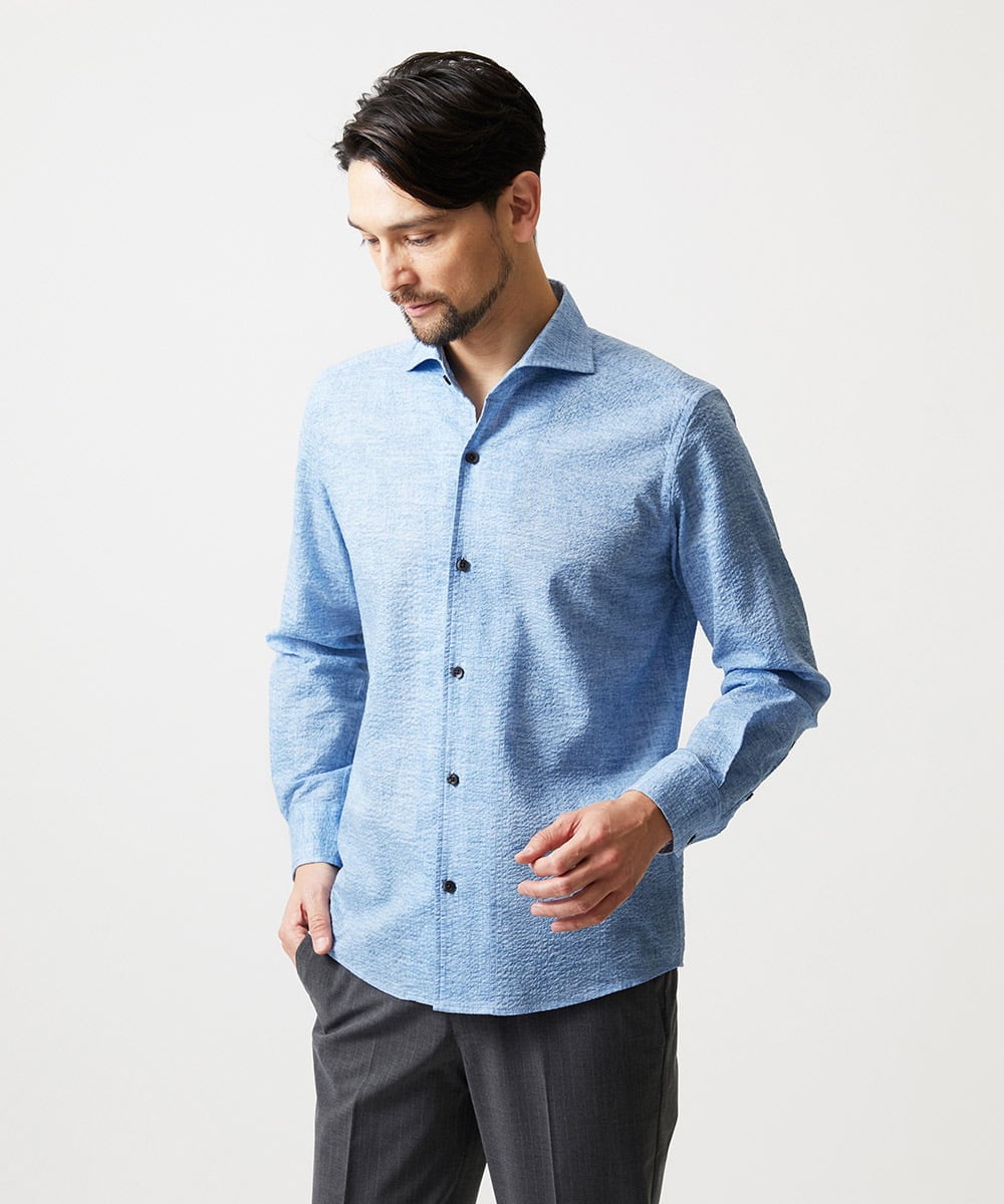 MNBGF53230 MICHEL KLEIN HOMME(ミッシェルクラン オム) コットンウェーブ長袖シャツ ライトブルー