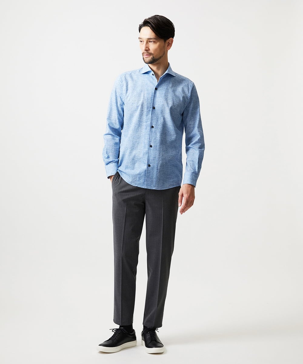 MNBGF53230 MICHEL KLEIN HOMME(ミッシェルクラン オム) コットンウェーブ長袖シャツ ライトブルー