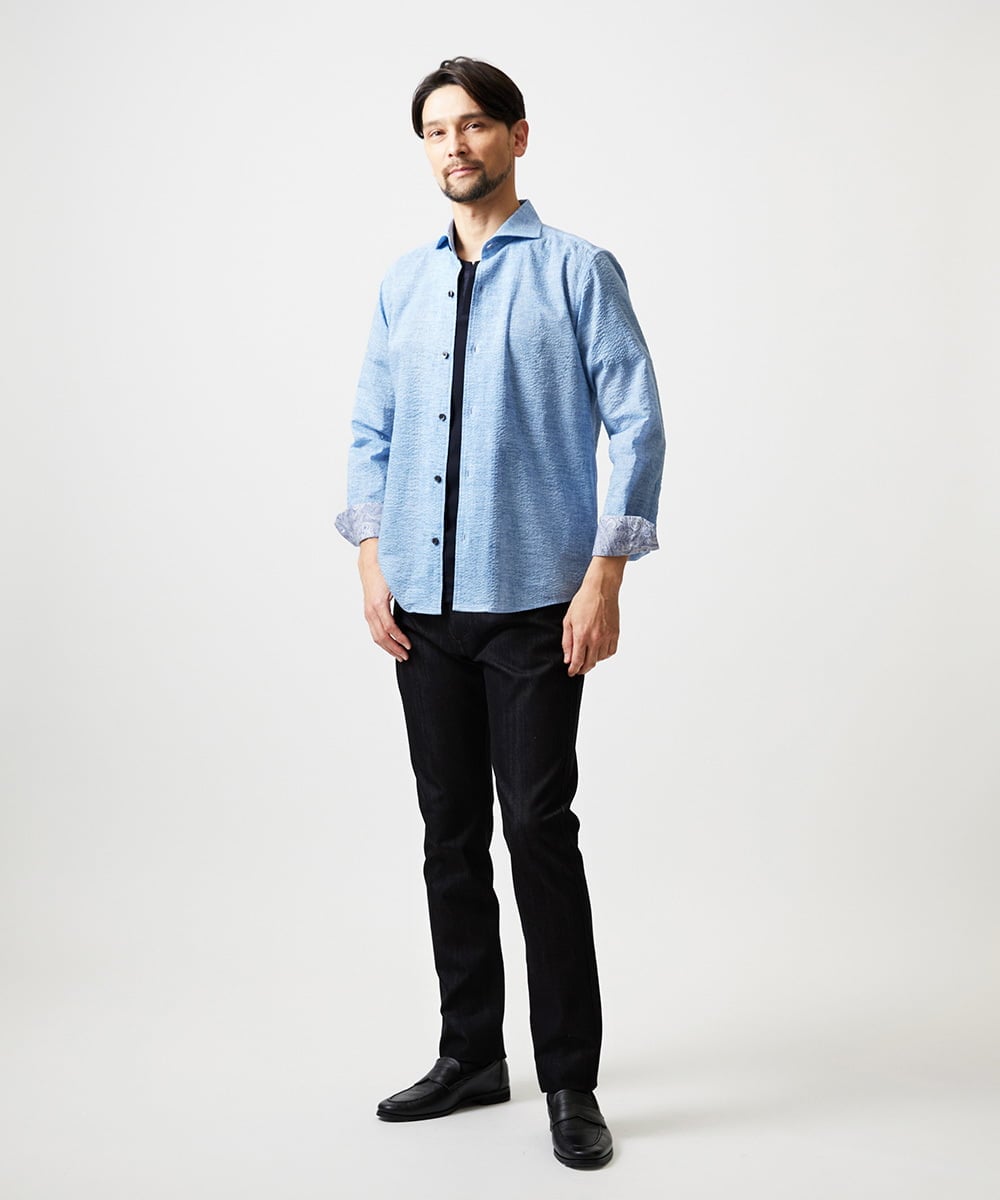 MNBGF53230 MICHEL KLEIN HOMME(ミッシェルクラン オム) コットンウェーブ長袖シャツ ライトブルー