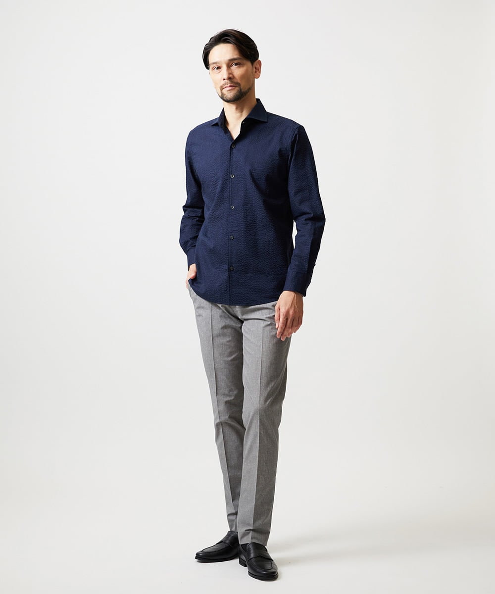 MNBGF53230 MICHEL KLEIN HOMME(ミッシェルクラン オム) コットンウェーブ長袖シャツ ネイビー